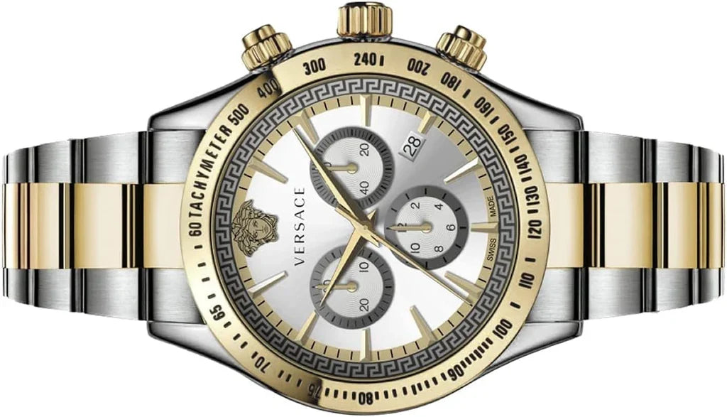 Versace Chronograph Two-Tone Stainless Silver Dial Swiss Movt Watch - VEV700519
