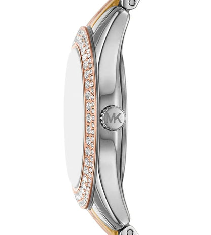 Michael Kors Harlowe Mini Harlowe Pave Tri-Tone Quartz Silver Dial Watch MK4846