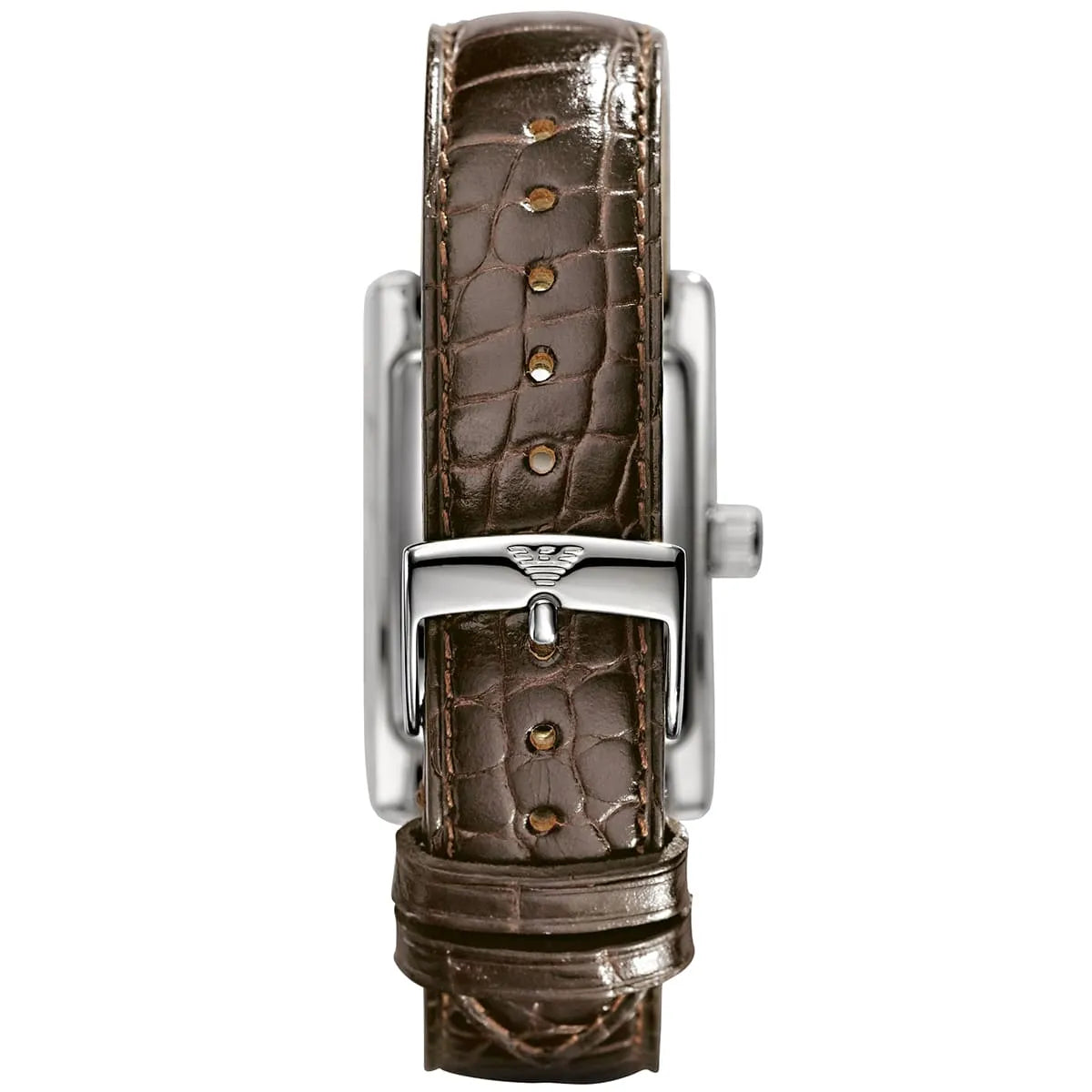 Dark brown crocodile embossed leather strap on Emporio Armani Gianni AR0155 watch with stainless steel buckle