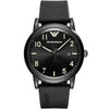 Emporio Armani Luigi Slim black matte dial watch with black rubber strap and gold hour markers