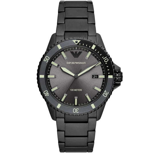 Watch Diver Diver Grey Sunray date window Dial Black PVD Men's Watch - AR11398