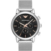 Emporio Armani Luigi Chronograph Black Dial Silver Mesh Men's Watch - AR11429