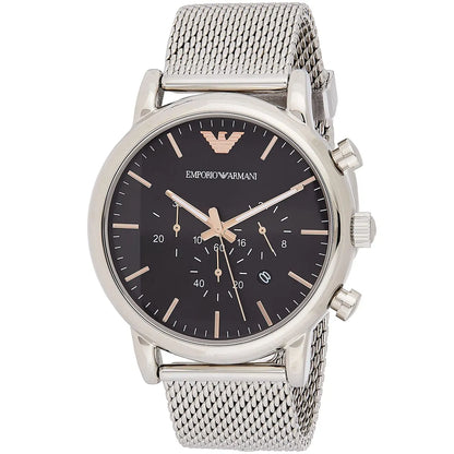 Emporio Armani Luigi Chronograph Black Dial Silver Mesh Men's Watch - AR11429