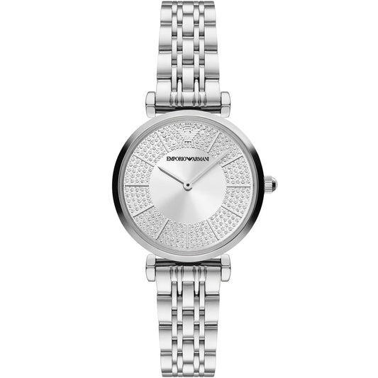 Emporio Armani Gianni T-Bar Sunray Silver Crystal Silver Women's Watch - AR11445