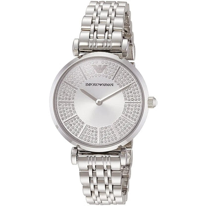 Emporio Armani Gianni T-Bar Sunray Silver Crystal Silver Women's Watch - AR11445