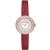 Emporio Armani Rosa watch front view with white dial, crystal-set bezel, rose gold case and red leather strap