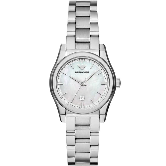 Emporio Armani Federica women's watch with white mother-of-pearl dial and silver stainless steel bracelet