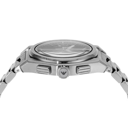 Close-up of Emporio Armani Federico chronograph dial and case top detail