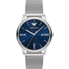 Emporio Armani AR11571 watch with blue sunray dial and silver mesh strap