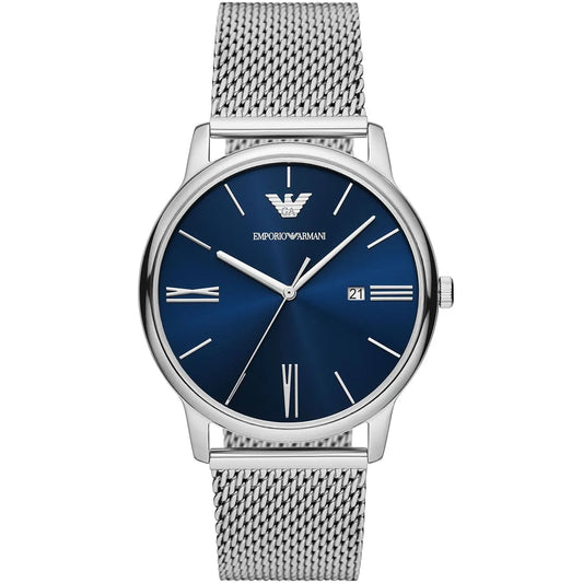 Emporio Armani AR11571 watch with blue sunray dial and silver mesh strap