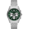 Emporio Armani Antonio chronograph watch with green dial and silver stainless steel bracelet