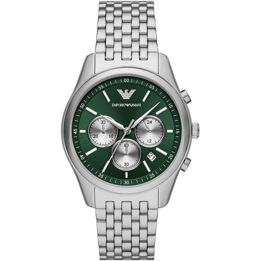 Emporio Armani Antonio chronograph watch with green dial and silver stainless steel bracelet
