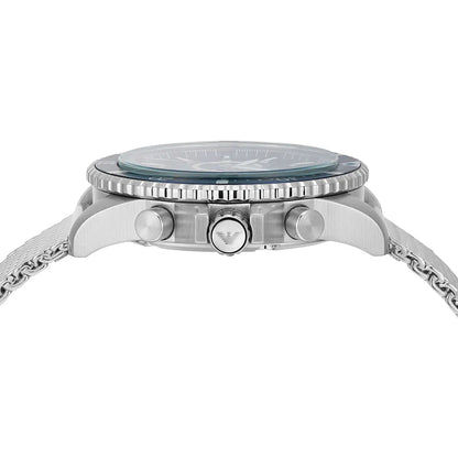 Emporio Armani AR11587 top-down view of chronograph pushers and bezel detail