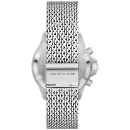 Emporio Armani AR11587 silver mesh bracelet with integrated clasp and branding