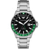 Emporio Armani AR11589 GMT diver watch with black dial and green bezel