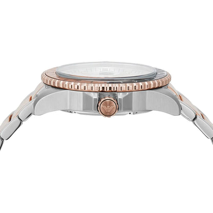 AR11591 Emporio Armani Diver GMT side profile showing rose-gold crown and case thickness