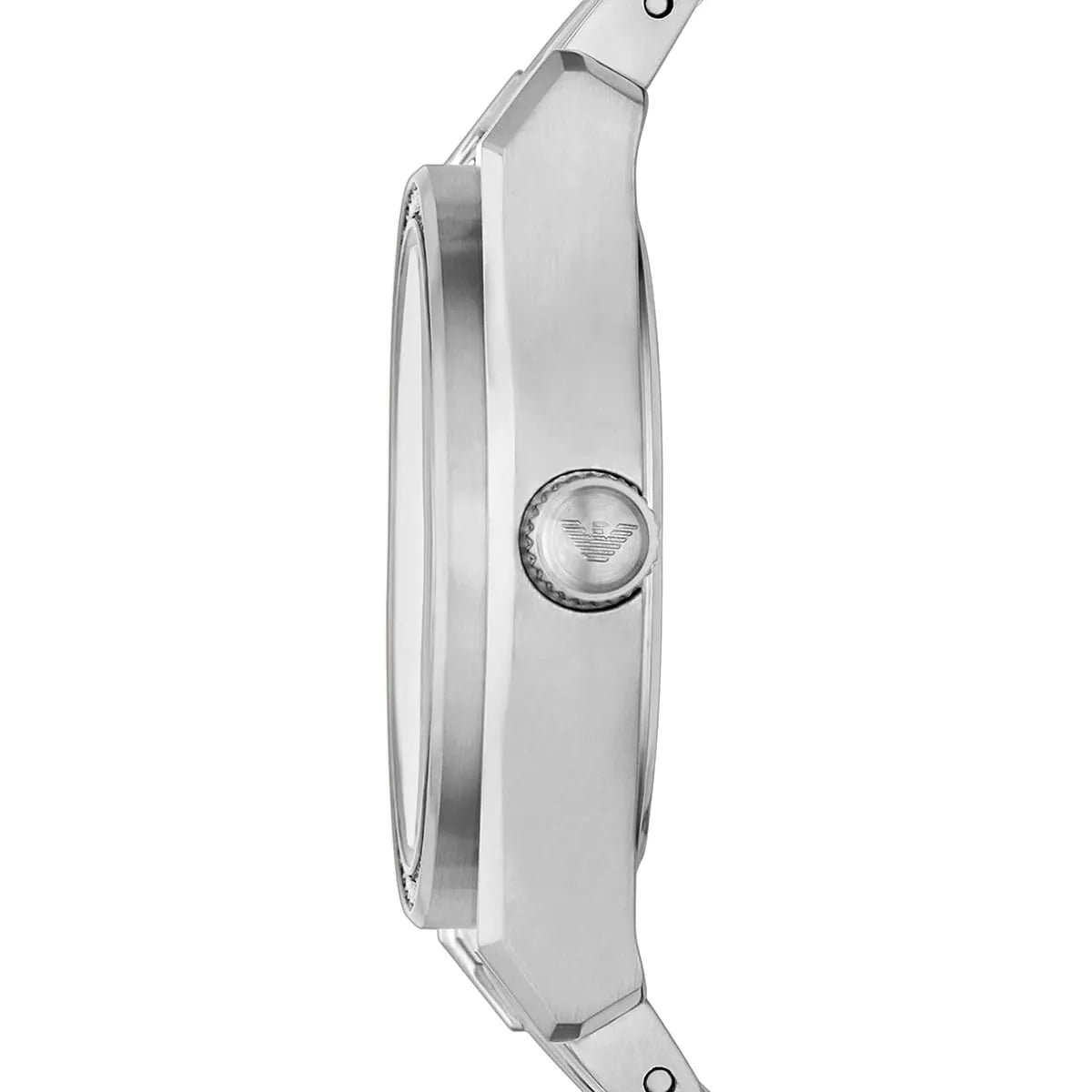 Side profile of Emporio Armani Federica watch showing case thickness and crystal bezel