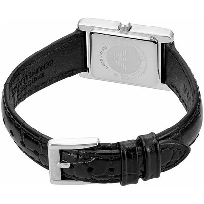 Emporio Armani Genni women's watch black patterned genuine leather strap with silver buckle and Emporio Armani branding