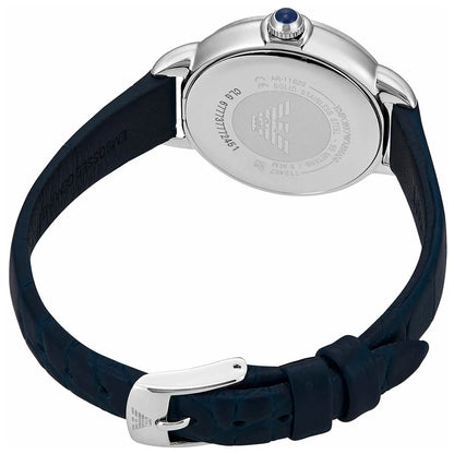 Caseback of AR11629 women's watch with Emporio Armani branding and specifications