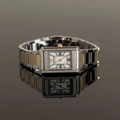 Emporio Armani Genni rectangular watch with white dial and crystal-set case