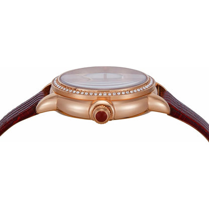 Side profile of Emporio Armani Mia AR11646 showing rose gold case with crystal-set bezel and crown