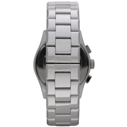Emporio Armani Valente ceramic bracelet and caseback detail with grey ceramic links