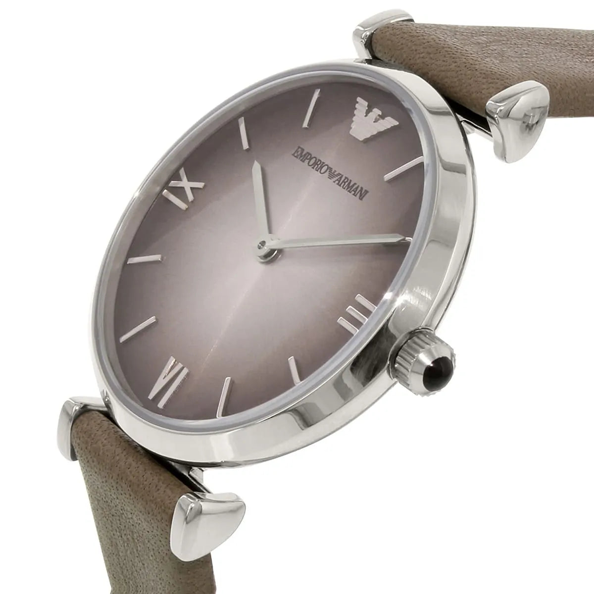 Close-up of Emporio Armani Gianni T-Bar dial with Roman numerals and wing logo