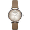 Emporio Armani Gianni T-Bar women's watch with beige dial and beige leather strap