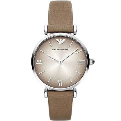 Emporio Armani Gianni T-Bar women's watch with beige dial and beige leather strap