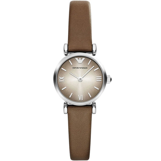 Emporio Armani Gianni T-Bar Mini women's watch with brown dial and brown leather strap
