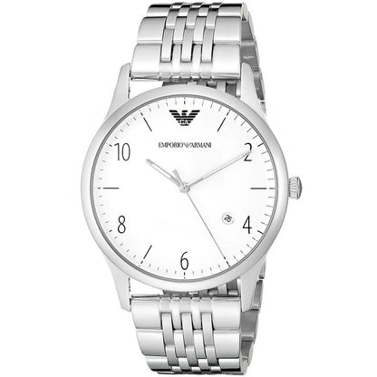 Emporio Armani AR1867 watch angled view showing silver stainless steel bracelet