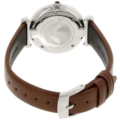 Light brown genuine leather strap with adjustable buckle and perforations on Emporio Armani AR1873