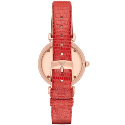 AR1876 Emporio Armani Gianni T-Bar red crocodile-embossed leather strap with rose gold hardware and T-bar details