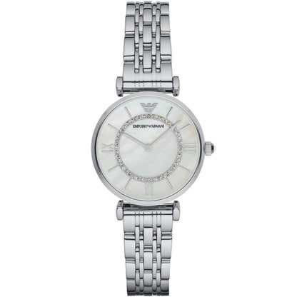 Emporio Armani Gianni T-Bar AR1908 women's watch with white dial, silver stainless steel bracelet