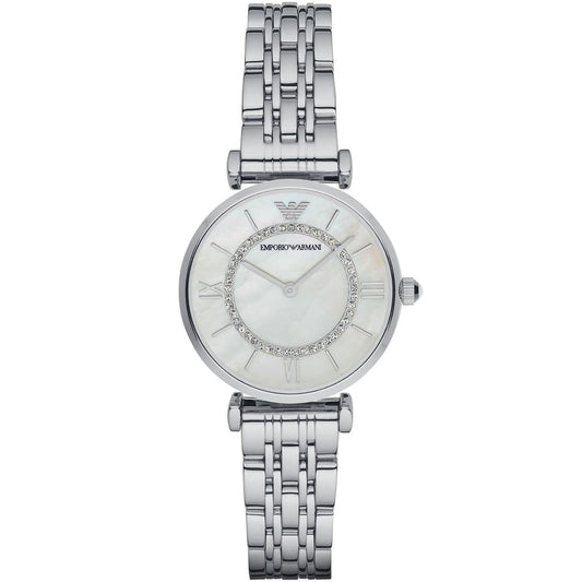 Emporio Armani Gianni T-Bar AR1908 women's watch with white dial, silver stainless steel bracelet