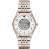 Emporio Armani Meccanico AR1921 white skeleton dial with two-tone silver and rose gold bracelet