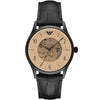 Emporio Armani Beta Meccanico AR1923 skeleton dial automatic watch with tan face and black leather strap