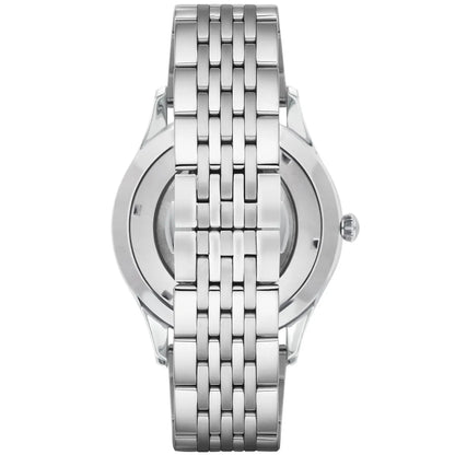 Emporio Armani Meccanico Skeleton Silver Dial Silver Steel Men's Watch AR1945