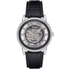 Emporio Armani Luigi AR1981 skeleton automatic watch with silver dial and black leather strap