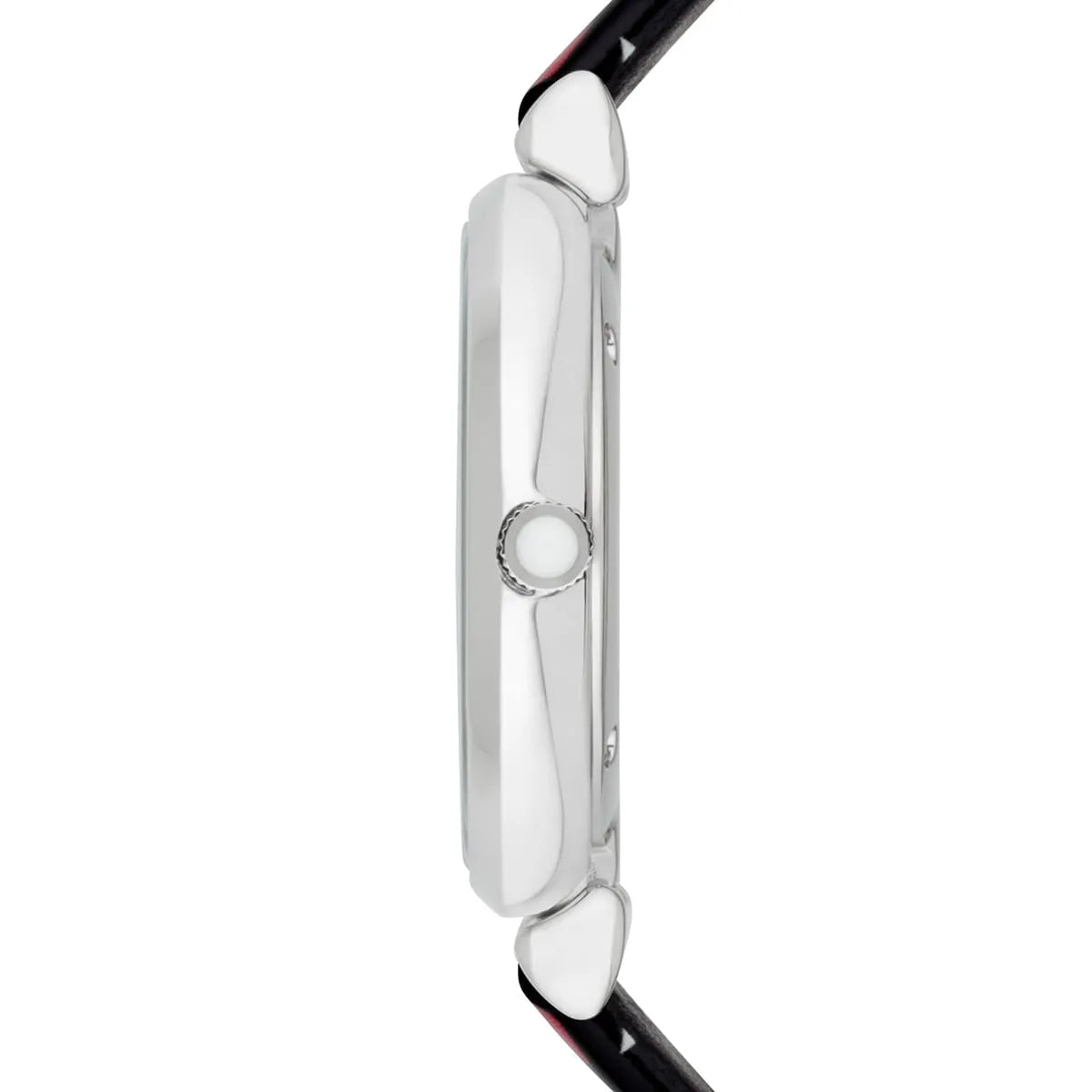 Side profile of Emporio Armani Gianni T-Bar watch case and leather strap