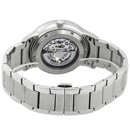 Emporio Armani Renato skeleton watch caseback displaying mechanical automatic movement