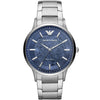 Emporio Armani Renato men's automatic watch with skeleton blue dial and silver stainless steel bracelet