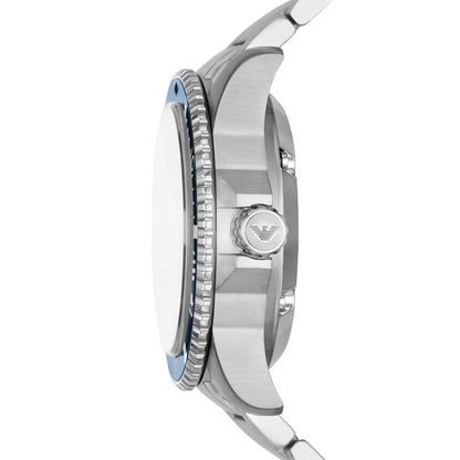 Emporio Armani Diver Automatic Uni-directional rotating blue bezel Silver Men's Watch - AR60059