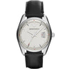Emporio Armani Sportivo AR6015 men's watch with white dial, date window, and black leather strap