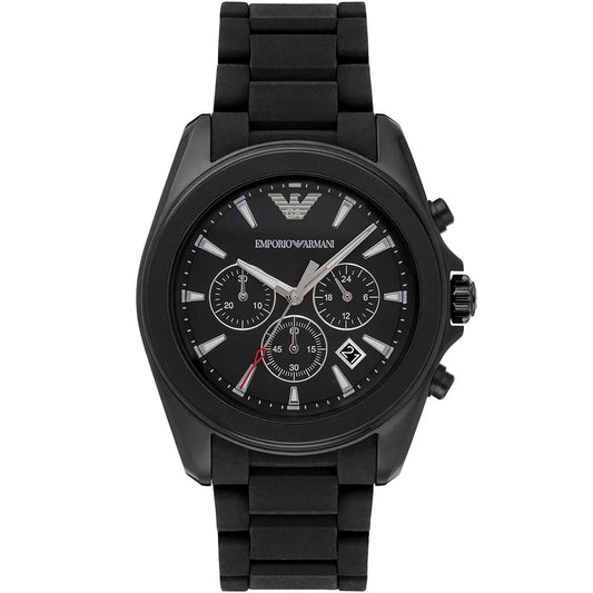 Emporio Armani Tazio Large chronograph watch with matte black dial and black silicone-wrapped stainless steel bracelet