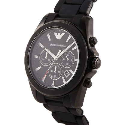 Emporio Armani Tazio Large chronograph watch side view displaying pushers and case profile