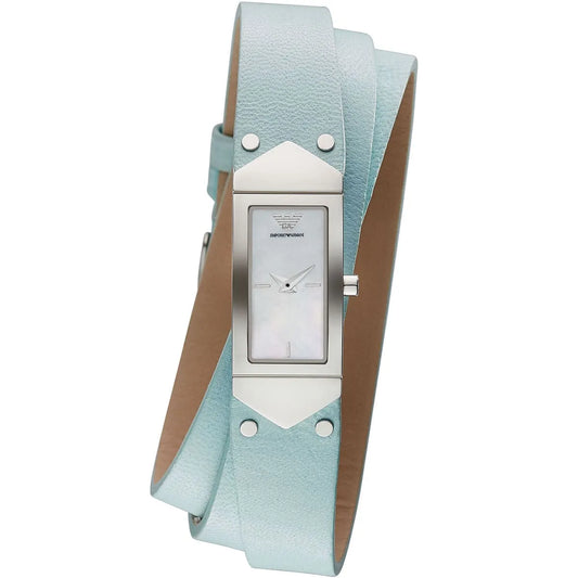 Emporio Armani Marco Catwalk women's watch with white rectangular dial and double-wrap blue leather strap