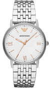 Emporio Armani Kappa white dial watch with silver stainless steel bracelet and rose gold accents