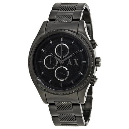 Armani Exchange AX1605 all-black chronograph watch with ion-plated steel bracelet and black dial