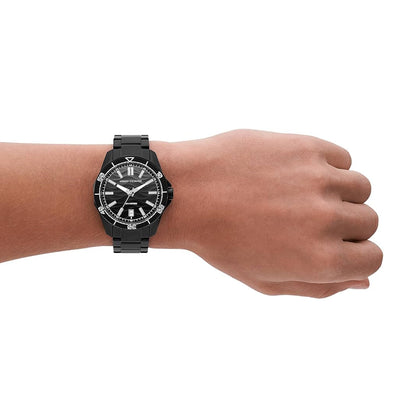 Armani Exchange AX1952 black watch worn on wrist showing dial and bracelet